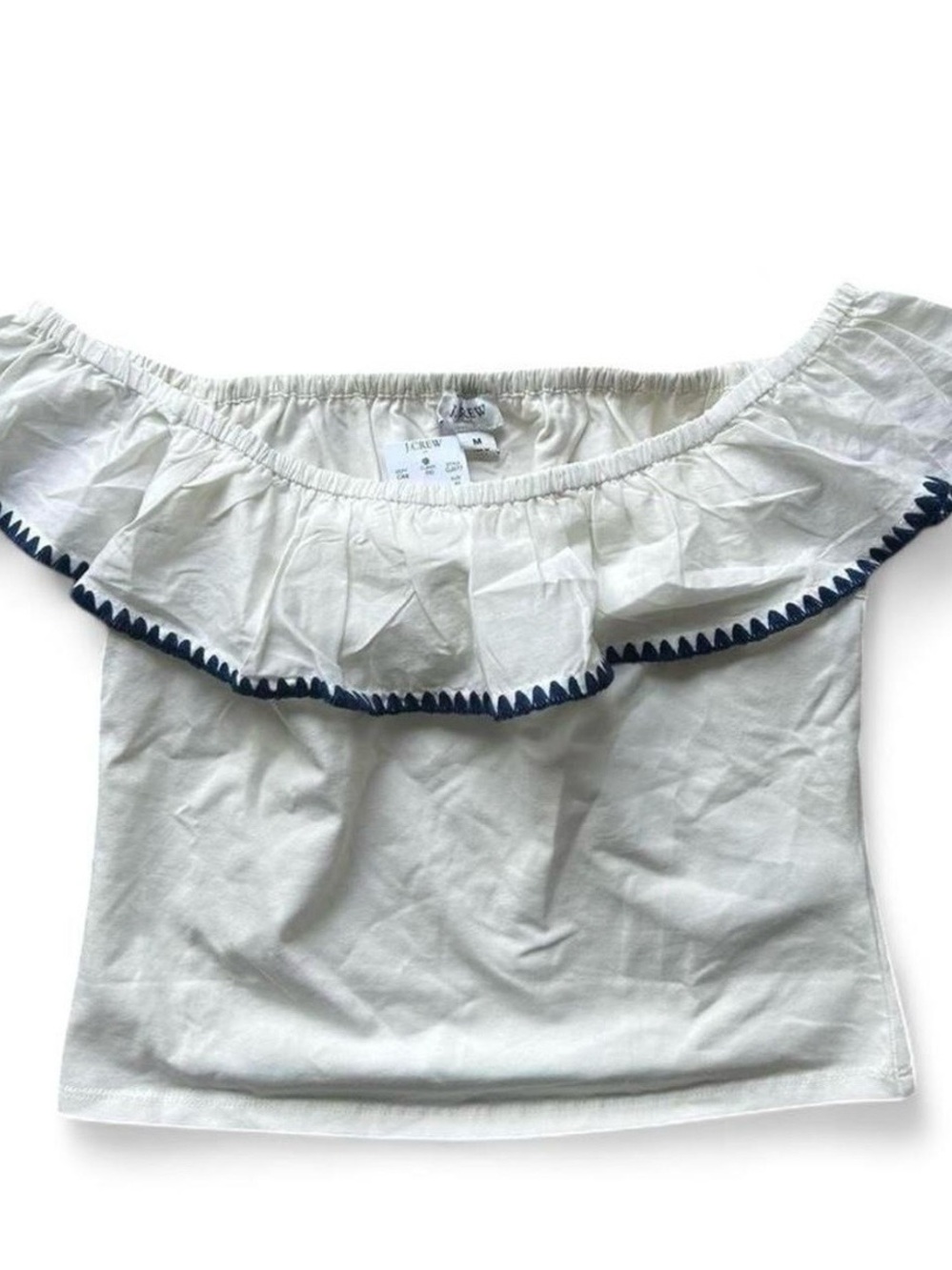 J.Crew Off the Shoulder Blanket Stitch Ruffle Top